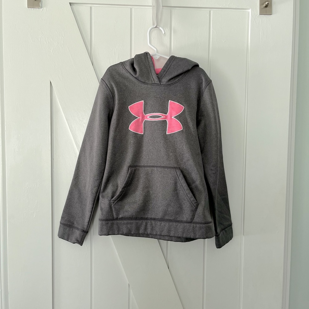Under Armour Cold gear hoodie gray/pink size youth medium